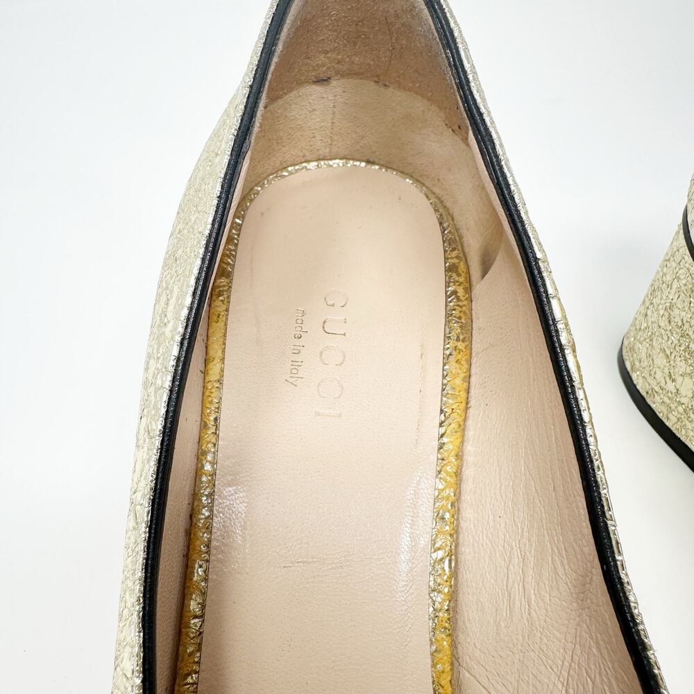 🆕 Gucci Galassia GG Platino Marmont Metallic Gold Block Loafers 37.5/7.5✨ - Picture 7 of 14
